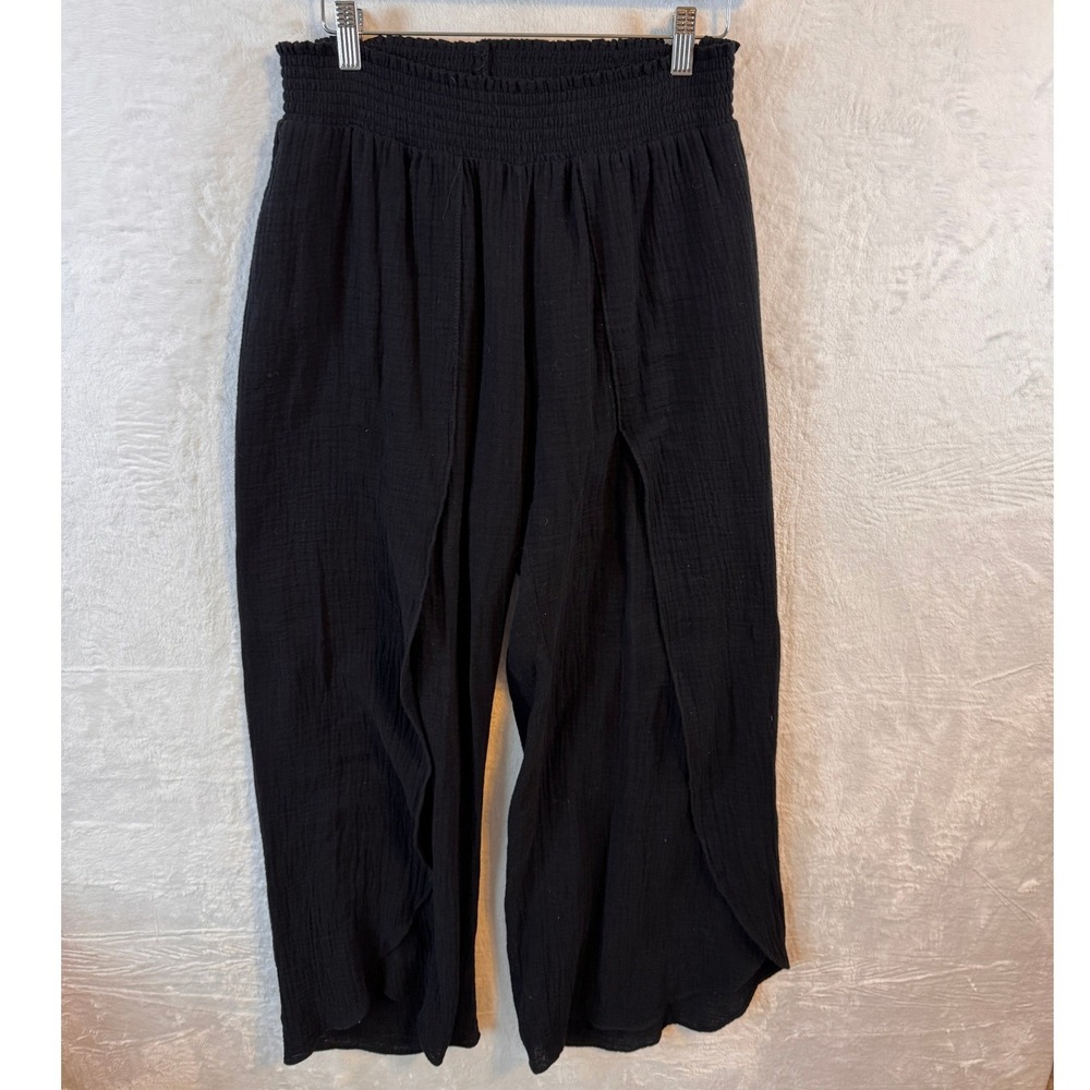 Roan + Ryan Evereve Cora Guazy Split Leg Tulip Pants Smocked Waist Black Women
